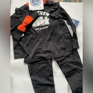 New! Life Is Good Black and Orange Kids Matching Set